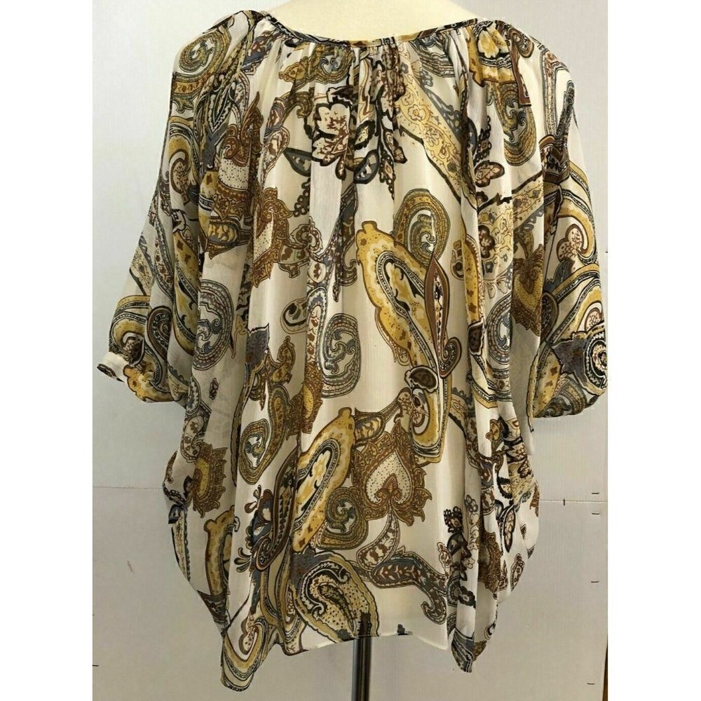 Wilster Women's New Loose Fit Gold Paisley 3/4 Sleeve Top Size S Ric1 - Picture 4 of 7